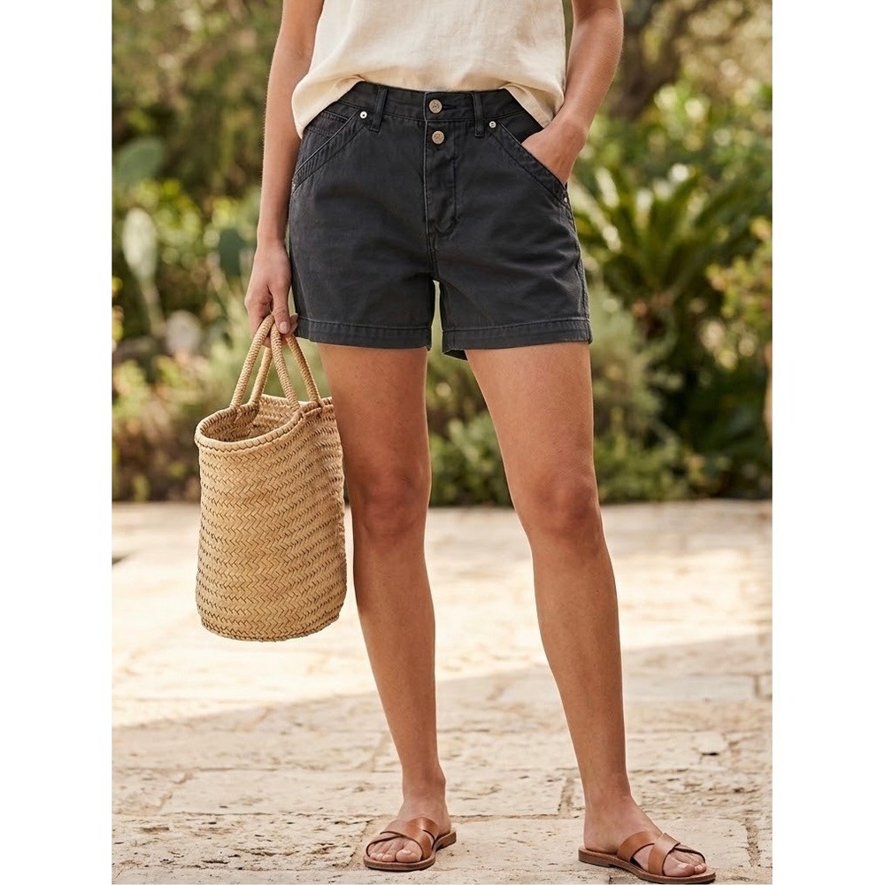 High Rise Utility Express Black Cotton Denim Shorts Size 9/10 Medium